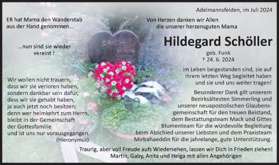 Traueranzeige von Hildegard Schöller von Schwäbische Post