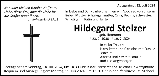 Traueranzeige von Hildegard Stelzer von Schwäbische Post