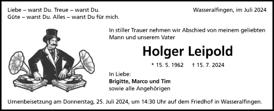 Traueranzeige von Holger Leipold von Schwäbische Post