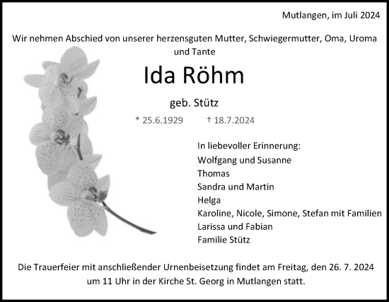 Traueranzeige von Ida Röhm von Gmünder Tagespost