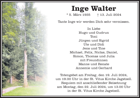 Traueranzeige von Inge Walter von Schwäbische Post