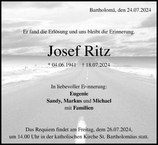 Traueranzeige von Josef Ritz von Gmünder Tagespost