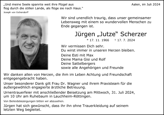 Traueranzeige von Jürgen  Scherzer von Schwäbische Post