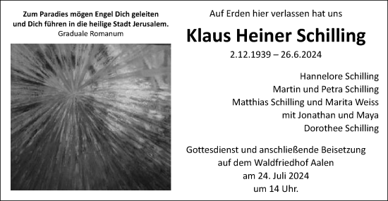 Traueranzeige von Klaus Heiner Schilling von Schwäbische Post
