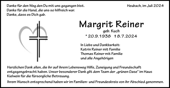 Traueranzeige von Margrit Reiner von Gmünder Tagespost