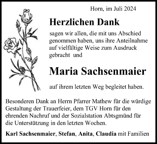 Traueranzeige von Maria Sachsenmaier von Gmünder Tagespost