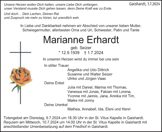 Traueranzeige von Marianne Erhardt von Schwäbische Post