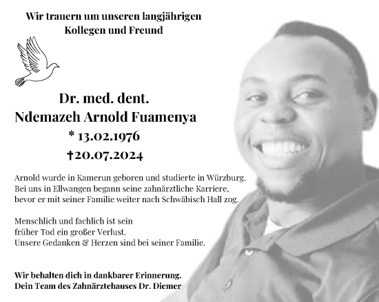 Traueranzeige von Ndemazeh Arnold Fuamenya von Schwäbische Post