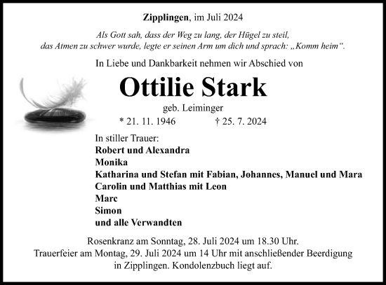 Traueranzeige von Ottilie Stark von Schwäbische Post