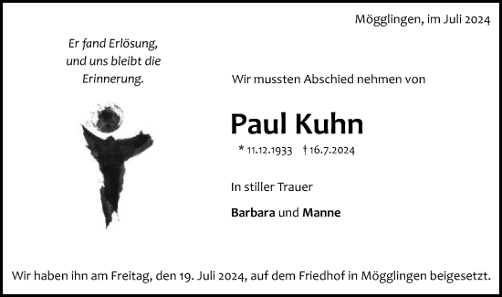 Traueranzeige von Paul Kuhn von Gmünder Tagespost