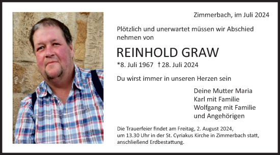 Traueranzeige von Reinhold Graw von Gmünder Tagespost