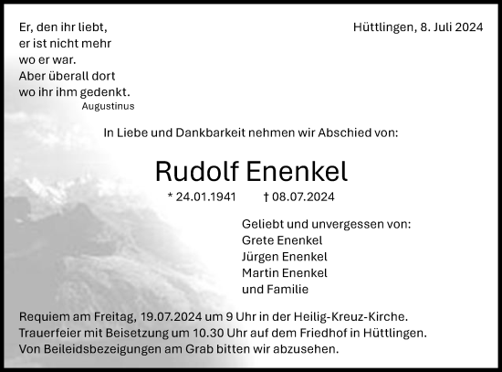 Traueranzeige von Rudolf Enenkel von Schwäbische Post