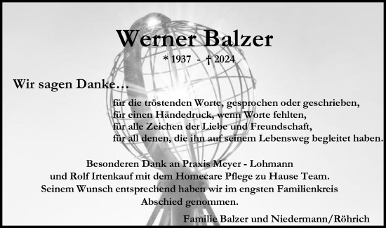 Traueranzeige von Werner Balzer von Gmünder Tagespost