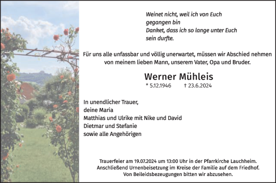 Traueranzeige von Werner Mühleis von Schwäbische Post