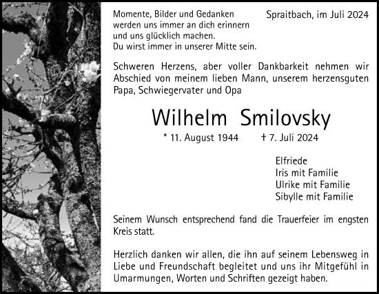 Traueranzeige von Wilhelm Smilovsky von Gmünder Tagespost
