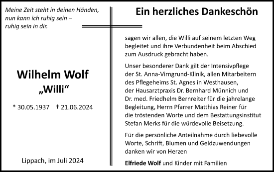 Traueranzeige von Wilhelm Wolf von Schwäbische Post