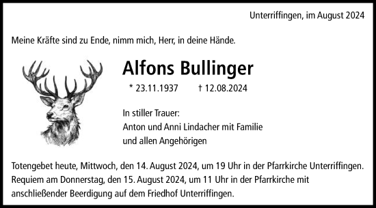 Traueranzeige von Alfons Bullinger von Schwäbische Post