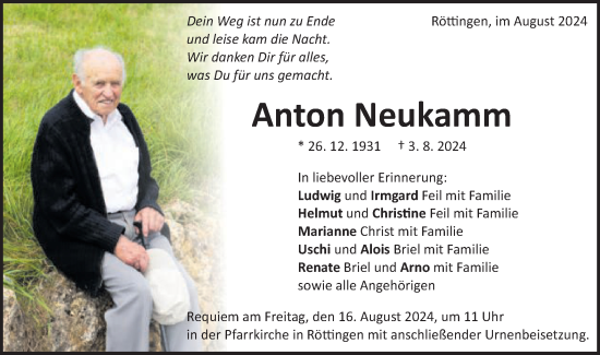 Traueranzeige von Anton Neukamm von Schwäbische Post
