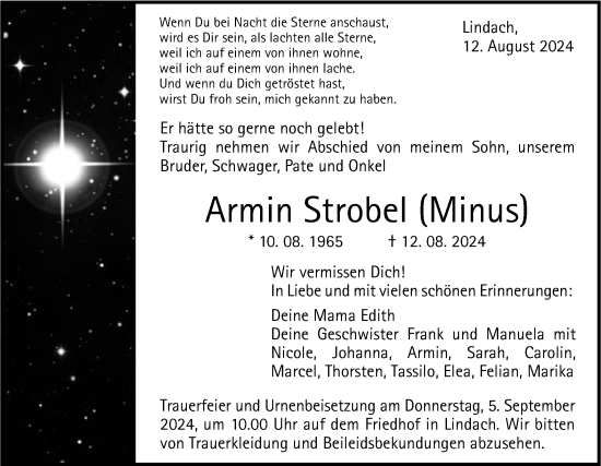 Traueranzeige von Armin Strobel von Gmünder Tagespost