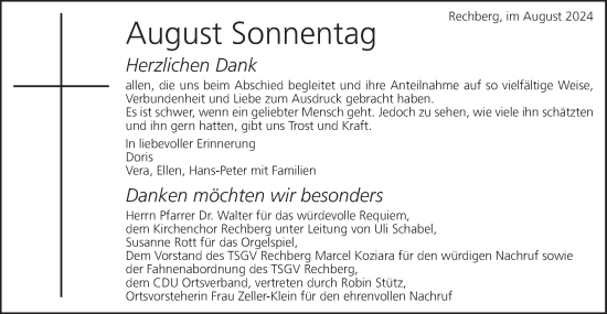 Traueranzeige von August Sonnentag von Gmünder Tagespost