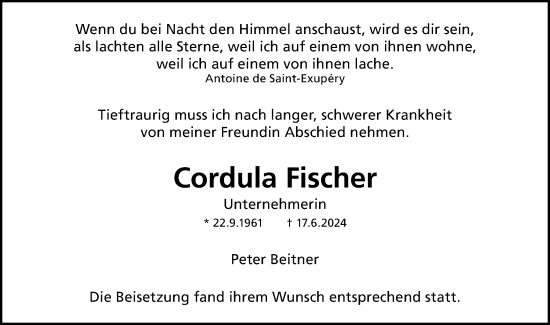 Traueranzeige von Cordula Fischer von Gmünder Tagespost