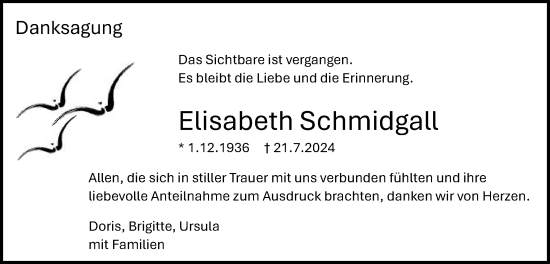 Traueranzeige von Elisabeth Schmidgall von Schwäbische Post