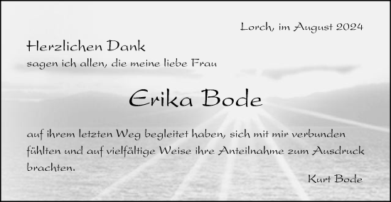 Traueranzeige von Erika Bode von Gmünder Tagespost