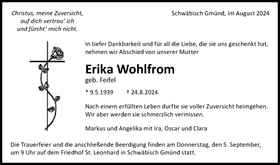 Traueranzeige von Erika Wohlfrom von Schwäbische Post