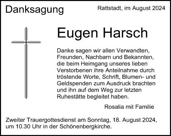 Traueranzeige von Eugen Harsch von Schwäbische Post