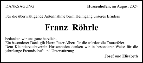Traueranzeige von Franz Röhrle von Gmünder Tagespost