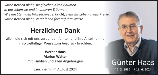 Traueranzeige von Günter Haas von Schwäbische Post