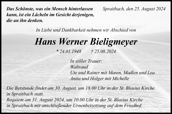 Traueranzeige von Hans Bieligmeyer von Gmünder Tagespost
