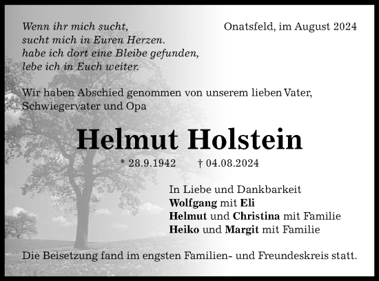 Traueranzeige von Helmut Holstein von Schwäbische Post