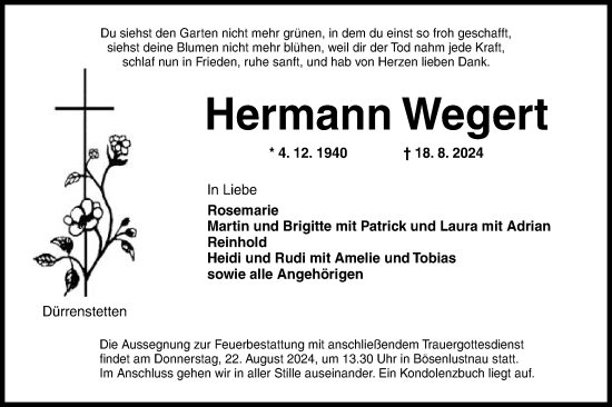 Traueranzeige von Hermann Wegert von Schwäbische Post