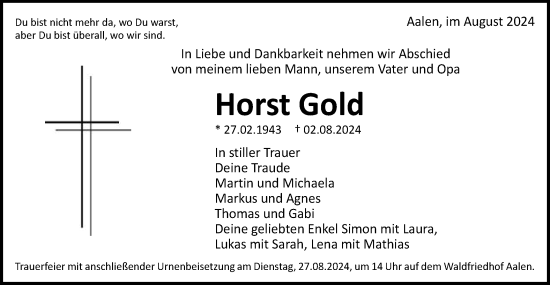 Traueranzeige von Horst Gold von Schwäbische Post
