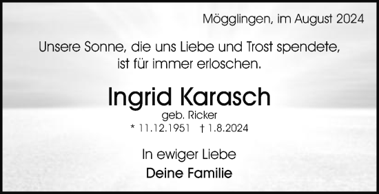 Traueranzeige von Ingrid Karasch von Gmünder Tagespost