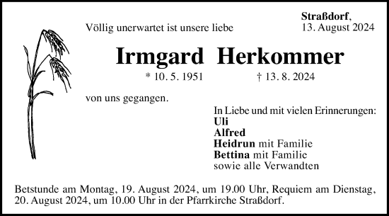 Traueranzeige von Irmgard Herkommer von Gmünder Tagespost