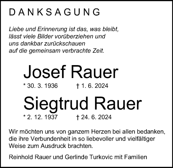 Traueranzeige von Josef und Siegtrud Rauer von Schwäbische Post