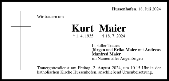 Traueranzeige von Kurt Maier von Gmünder Tagespost