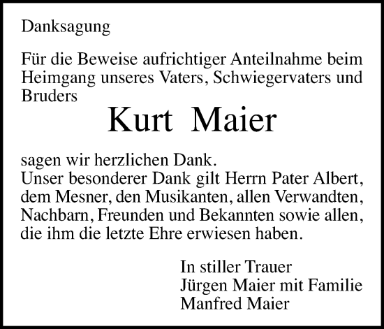 Traueranzeige von Kurt Maier von Gmünder Tagespost