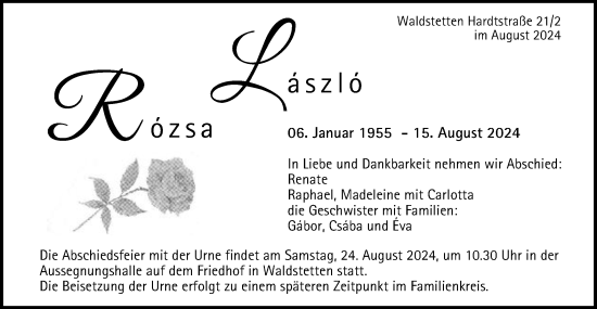 Traueranzeige von Laszlo Rozsa von Gmünder Tagespost
