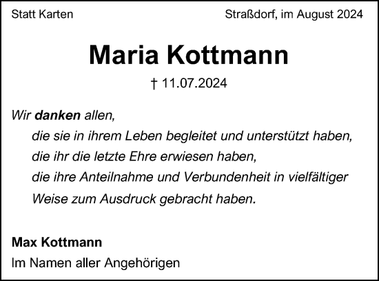 Traueranzeige von Maria Kottmann von Gmünder Tagespost