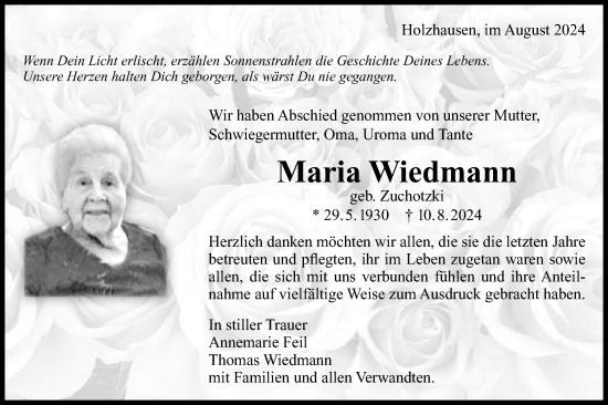 Traueranzeige von Maria Wiedmann von Gmünder Tagespost