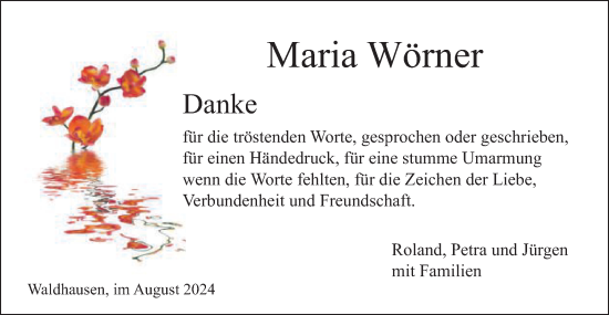 Traueranzeige von Maria Wörner von Gmünder Tagespost