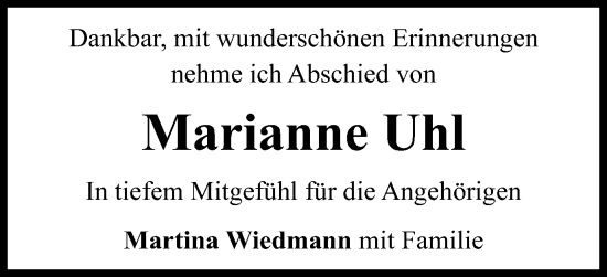 Traueranzeige von Marianne Uhl von Schwäbische Post