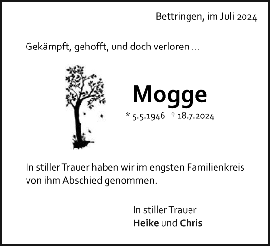 Traueranzeige von Mogge  von Gmünder Tagespost