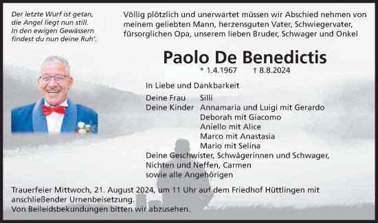 Traueranzeige von Paolo De Benedictis von Schwäbische Post