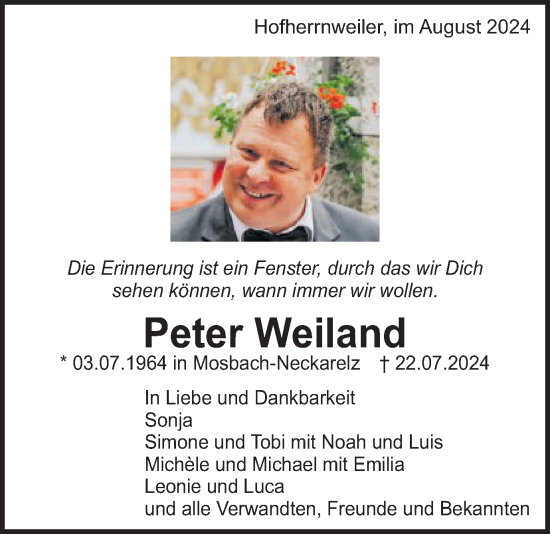 Traueranzeige von Peter Weiland von Schwäbische Post