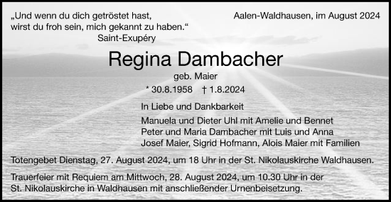 Traueranzeige von Regina Dambacher von Schwäbische Post