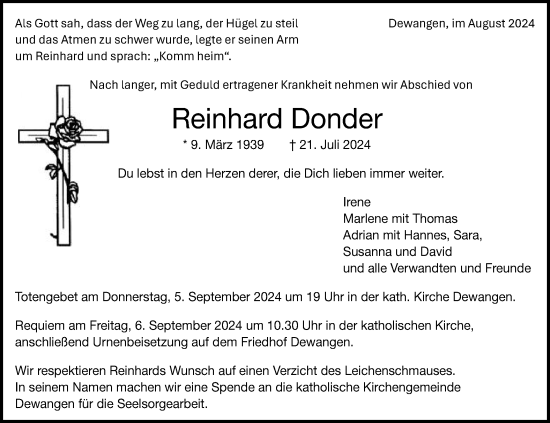 Traueranzeige von Reinhard Donder von Schwäbische Post